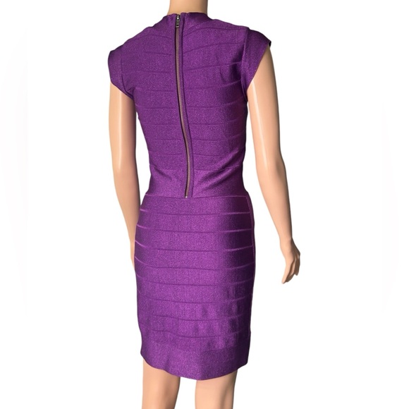 FRENCH CONNECTION Vintage SIZE 6 DEEP PURPLE BANDAGE BODYCON MINI stretchy DRESS - Picture 6 of 12